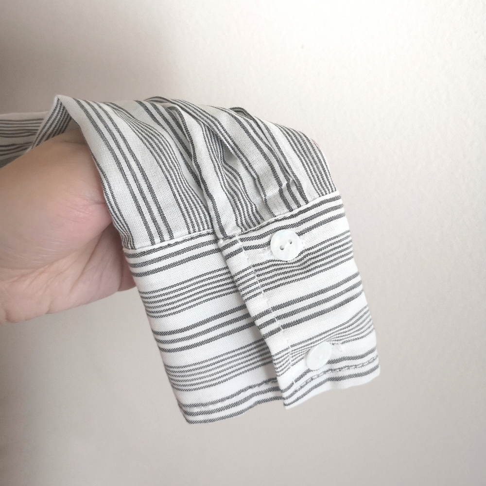 Max Studio Striped Flowy High-Low Long Button Up - Picture 6 of 9